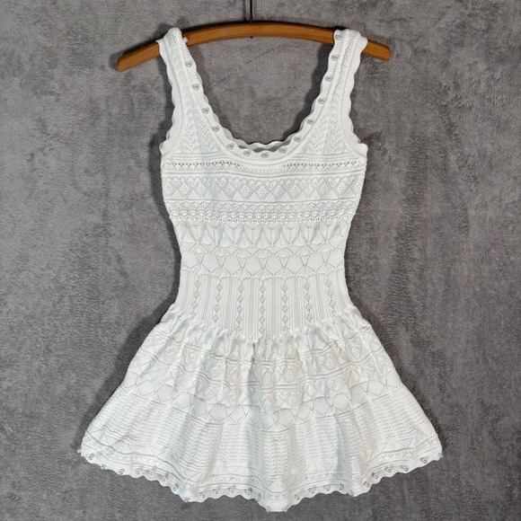 Ancosti Dresses & Skirts - Ancosti White Pointelle Knit Pearl Embellished Fit Flare Mini Dress Angelcore S